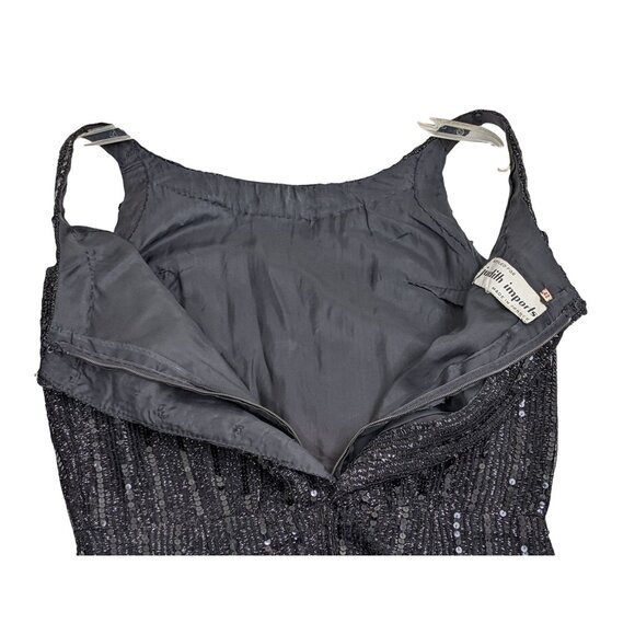 Vintage Judith Imports Black Sequined Sleeveless Dress Made In France Size 42 - Picture 9 of 13